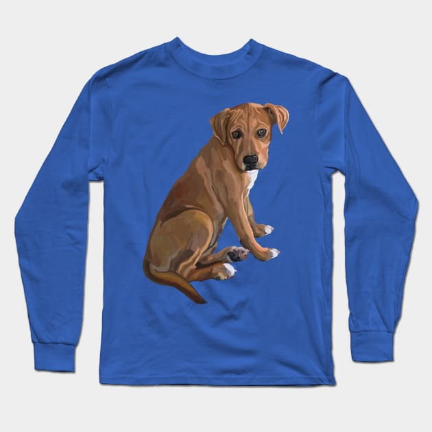 Sweet Brown Pitbull Mix Dog Long Sleeve T-Shirt by Art by Deborah Camp